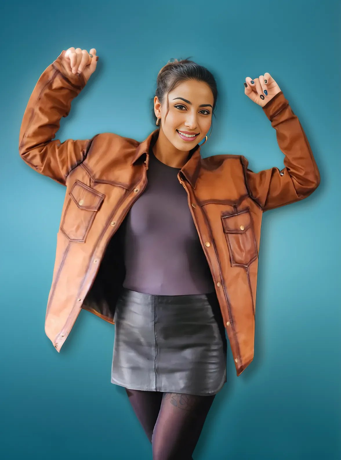 Handcrafted Women's Sheepskin Leather Shirt – Western - Style Vintage Honey Button - Up - Tenku Designs