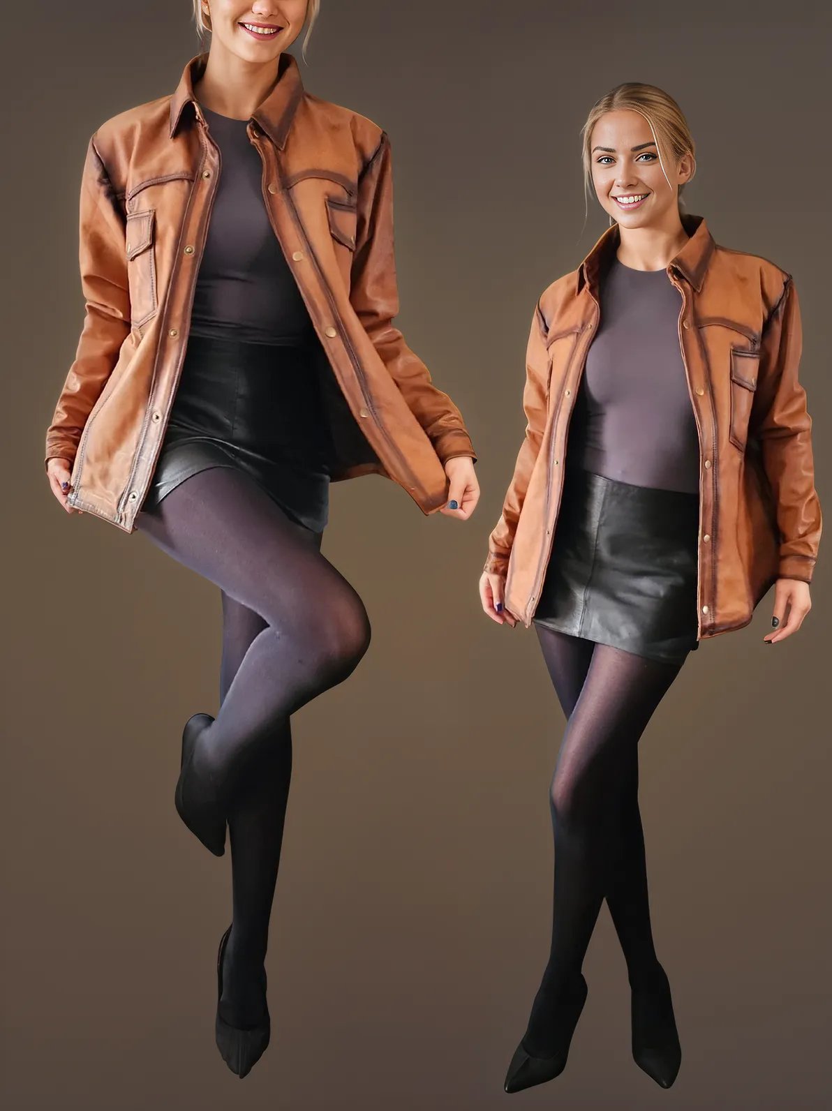 Handcrafted Women's Sheepskin Leather Shirt – Western - Style Vintage Honey Button - Up - Tenku Designs