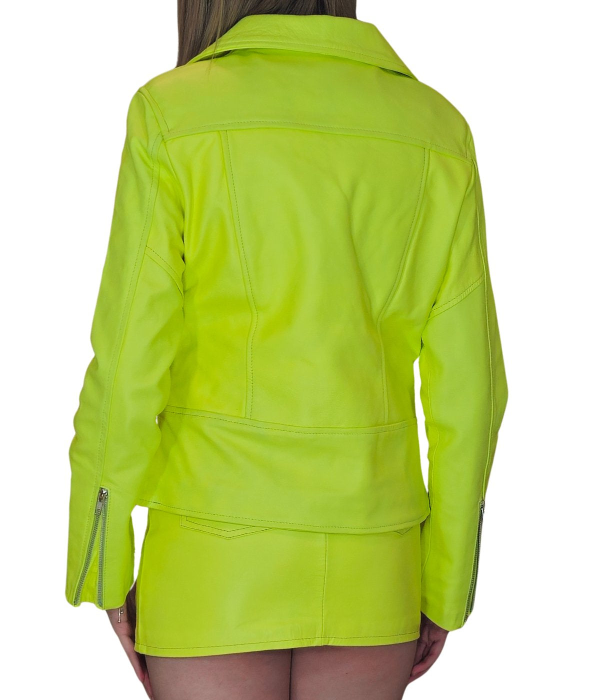 Handcrafted Women's Sheepskin Leather Trucker Jacket – Premium Style Lime Green - Tenku Designs