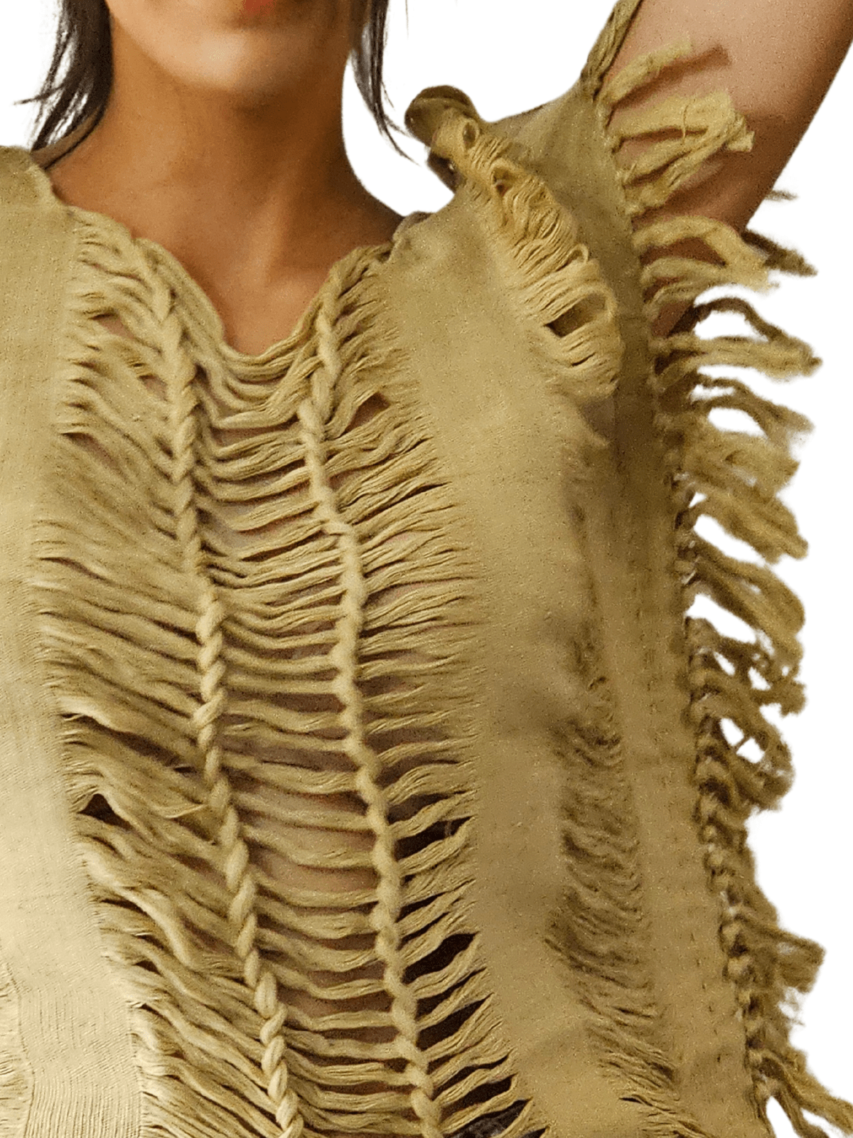 Handwoven Frayed Edge Cotton Top – Artisan Backstrap Loom Blouse | Chic Style Khaki - Tenku Designs