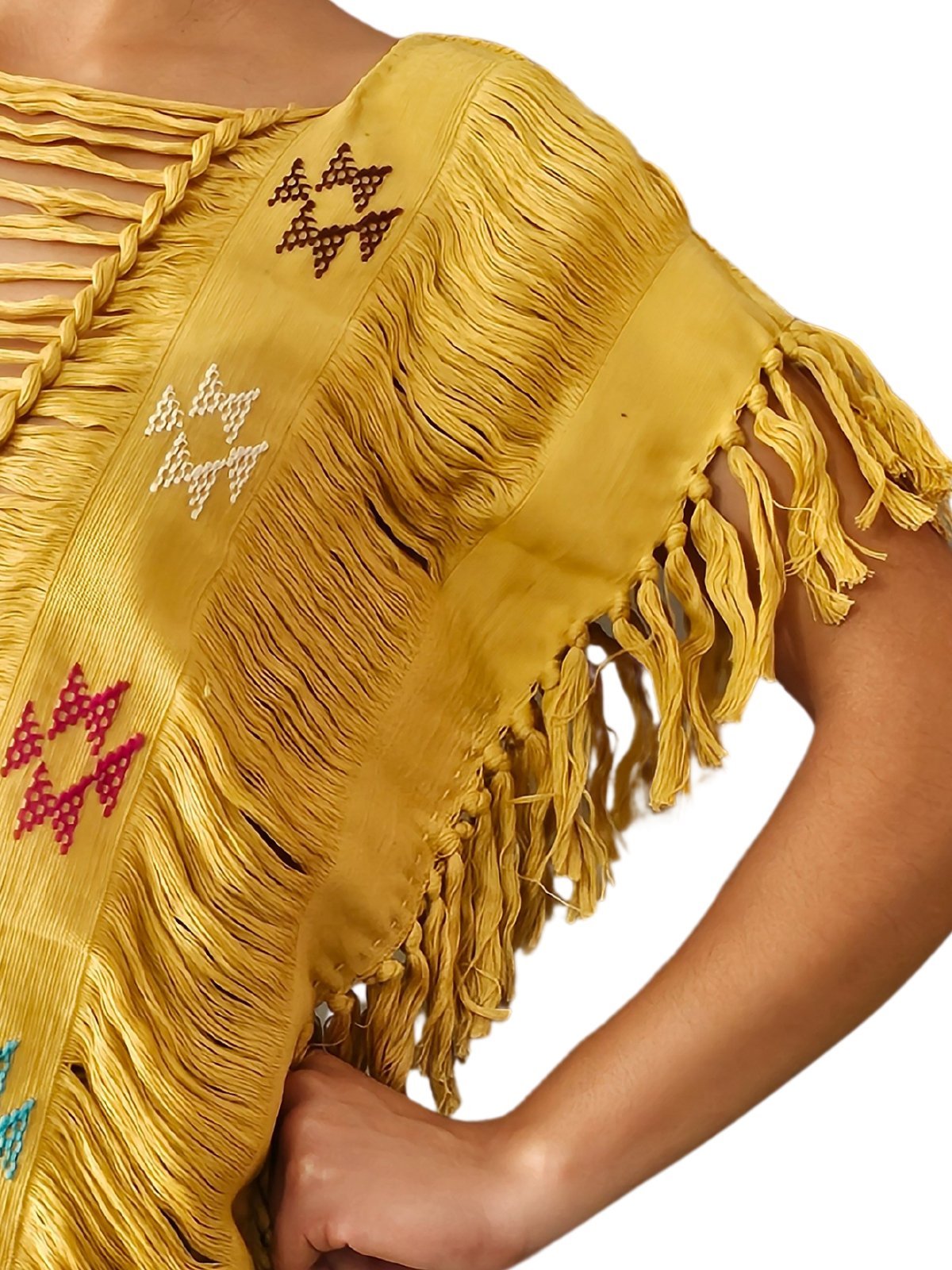 Handwoven Frayed Edge Cotton Top – Artisan Backstrap Loom Blouse | Chic Style Mustard Brocado - Tenku Designs