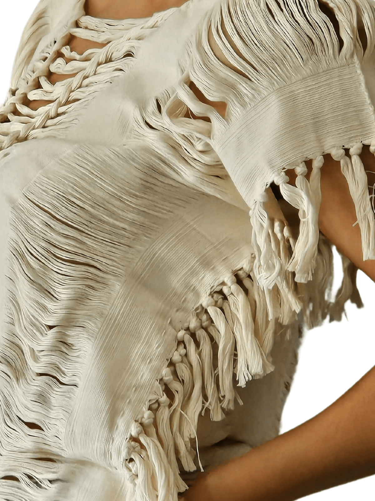 Handwoven Frayed Edge Cotton Top – Artisan Backstrap Loom Blouse | Chic Style Raw Off - White - Tenku Designs