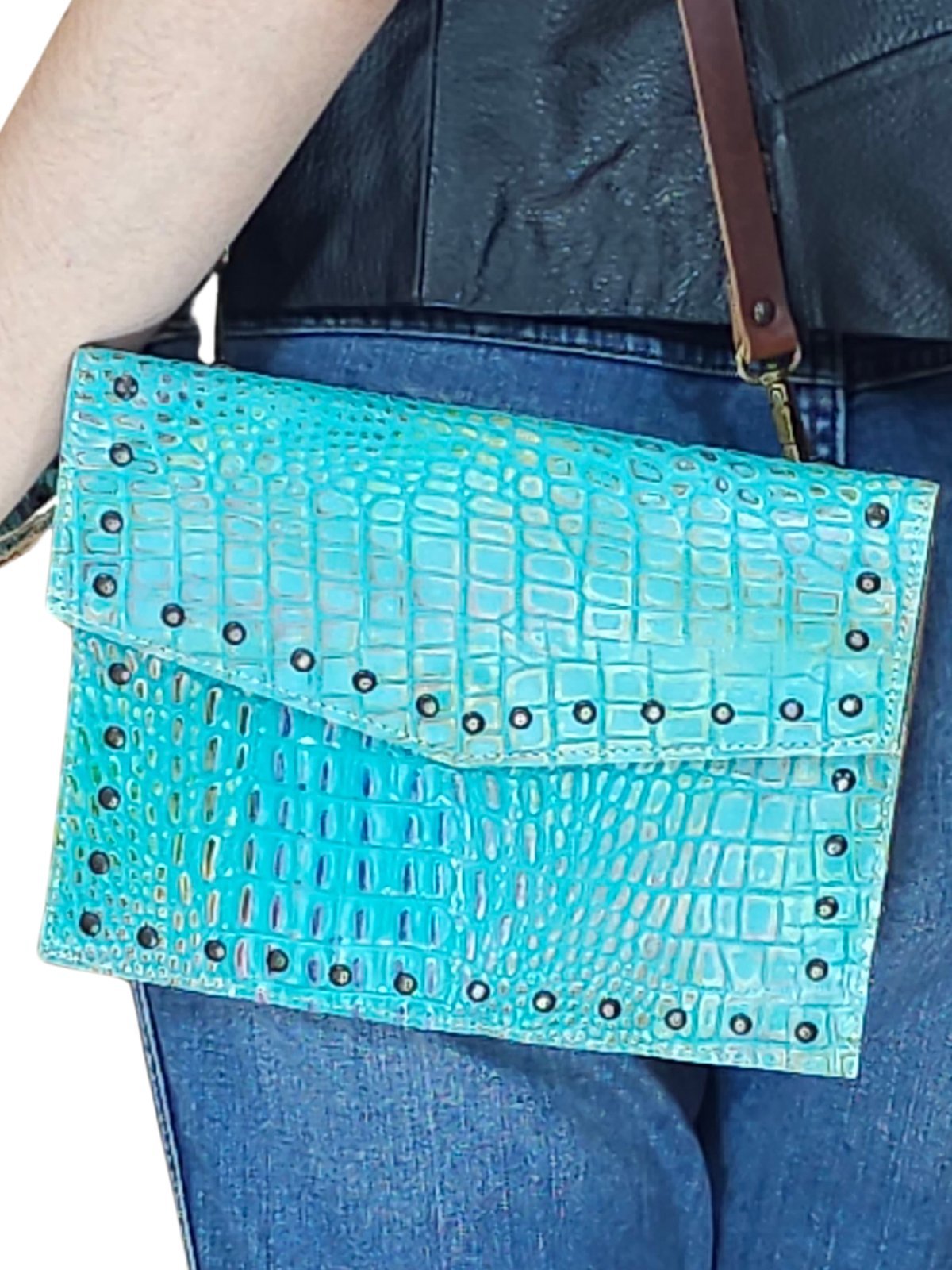 Hybrid Crosboddy Hand Wrist Bag Cocodrille Turquoise - Tenku Designs