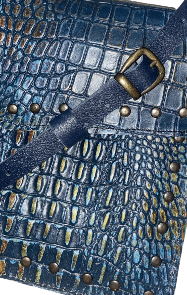 Hybrid Crosboddy Hand Wrist Bag Crocodile Embossed Black - Tenku Designs