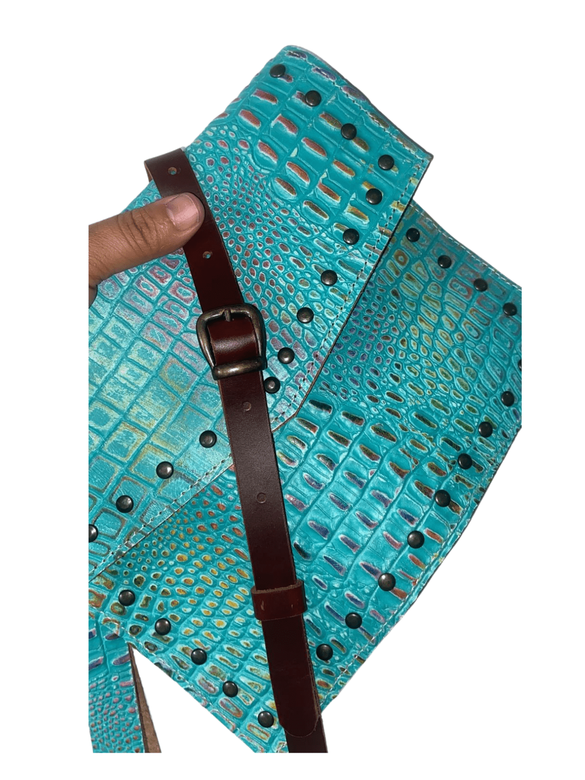 Hybrid Crosboddy Hand Wrist Bag Crocodile Embossed Black - Tenku Designs