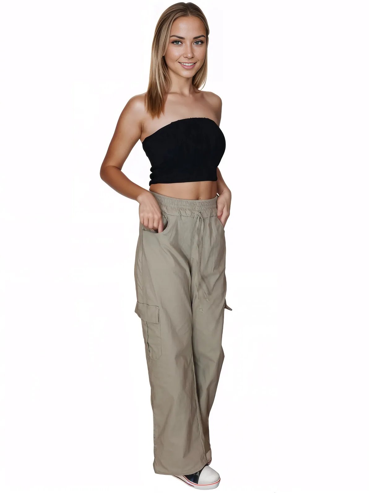 Khaki Oversized Cargo Pants – Stretchable & Trendy - Tenku Designs