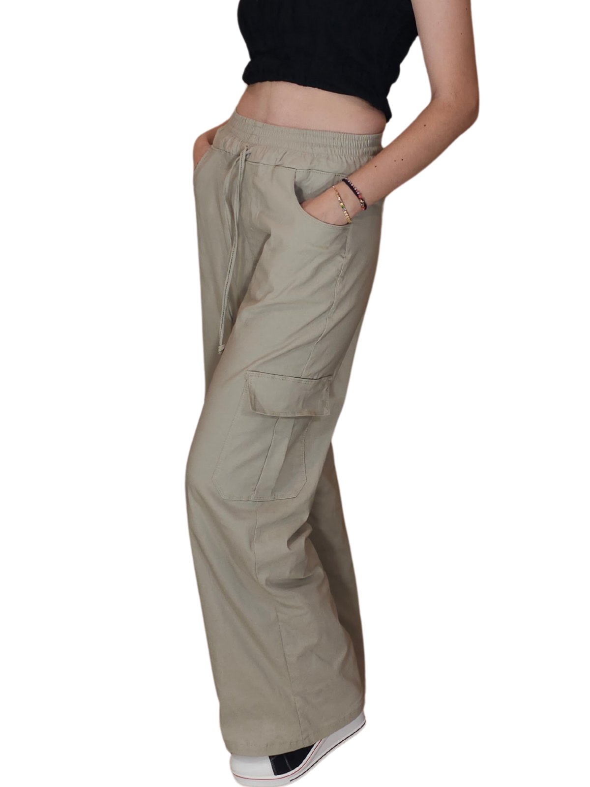 Khaki Oversized Cargo Pants – Stretchable & Trendy - Tenku Designs