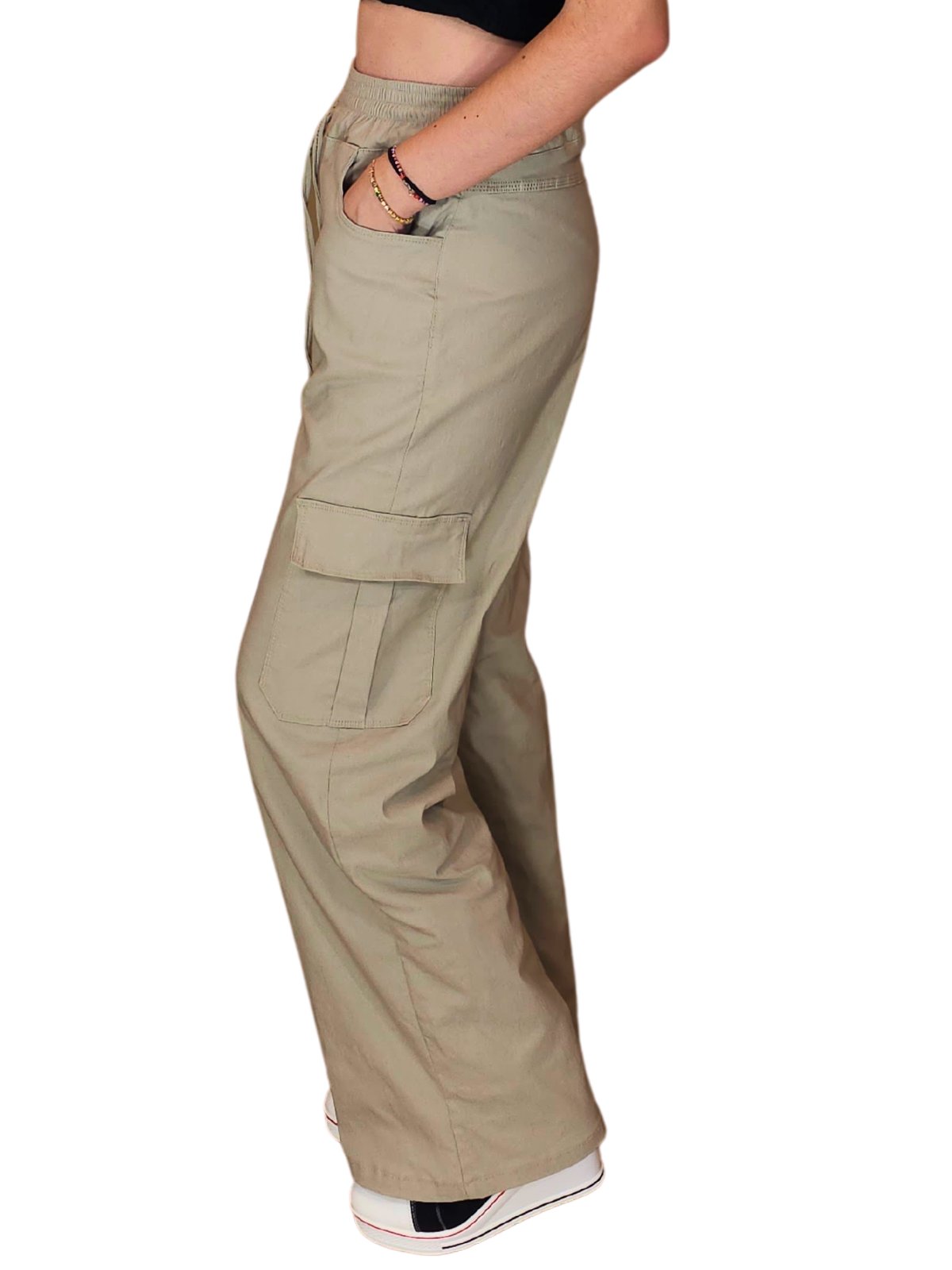Khaki Oversized Cargo Pants – Stretchable & Trendy - Tenku Designs