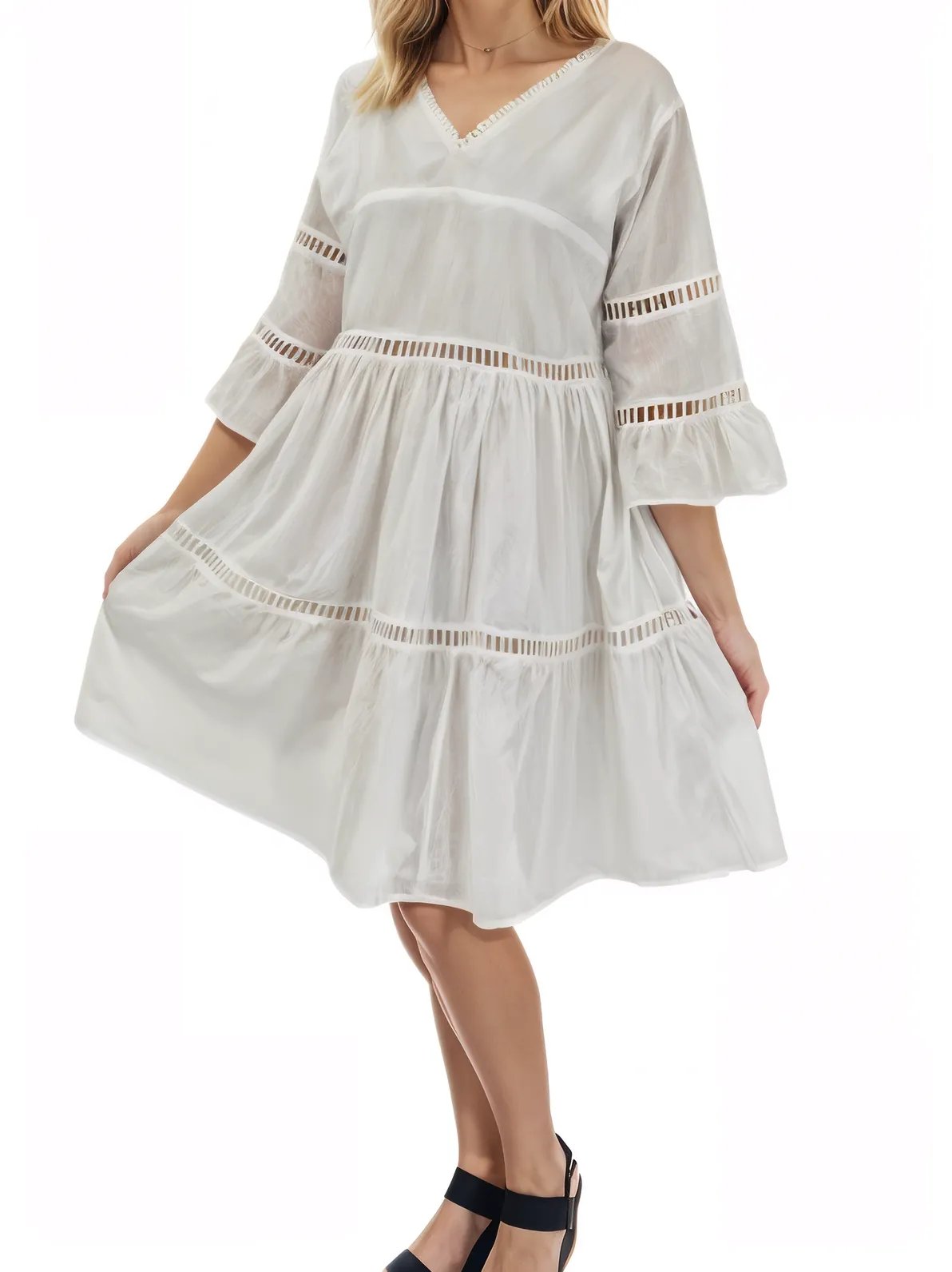 Lace detail Dress 100% Cotton White - Tenku Designs