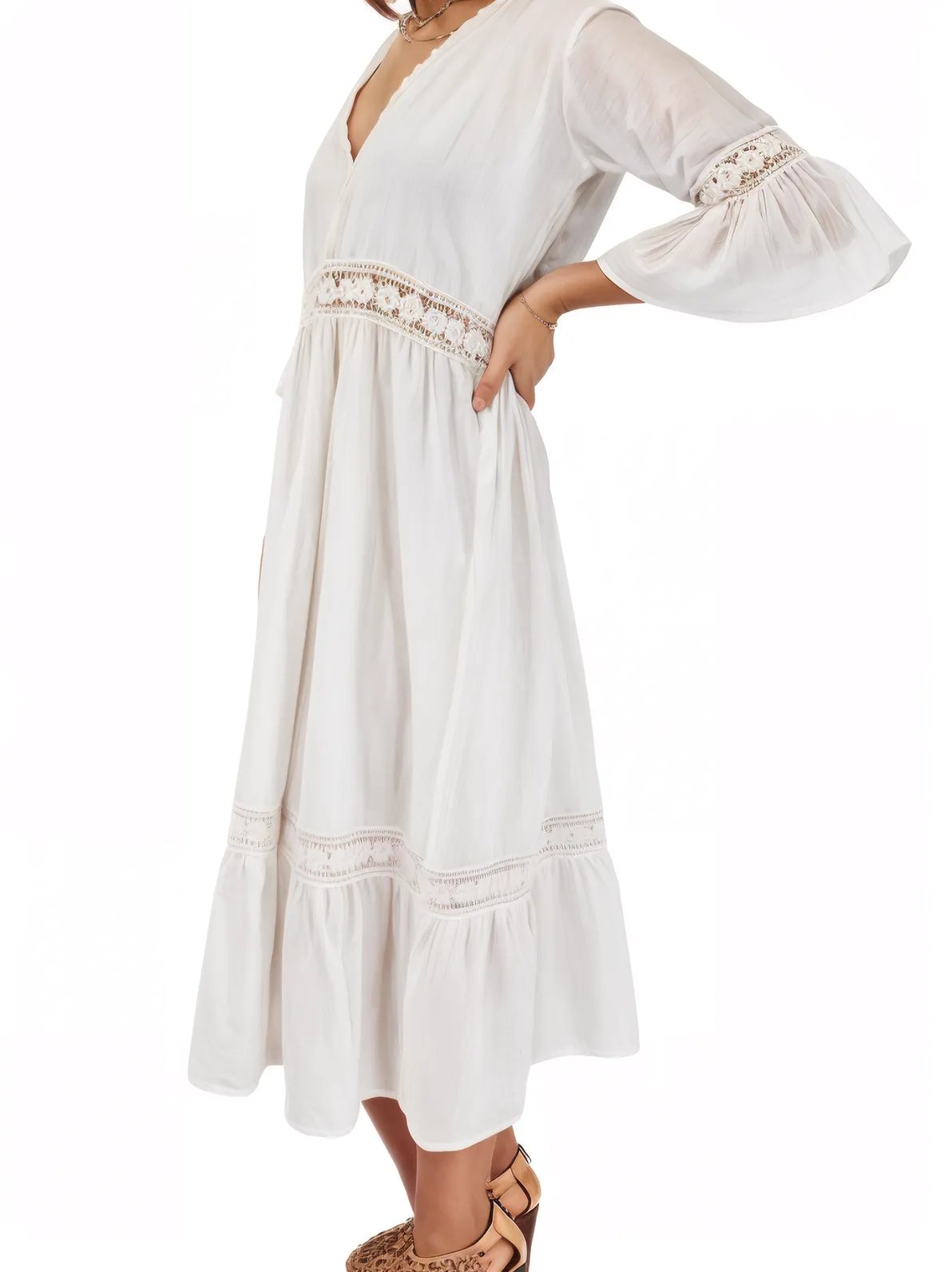 Lace detail Dress 100% Cotton White - Tenku Designs