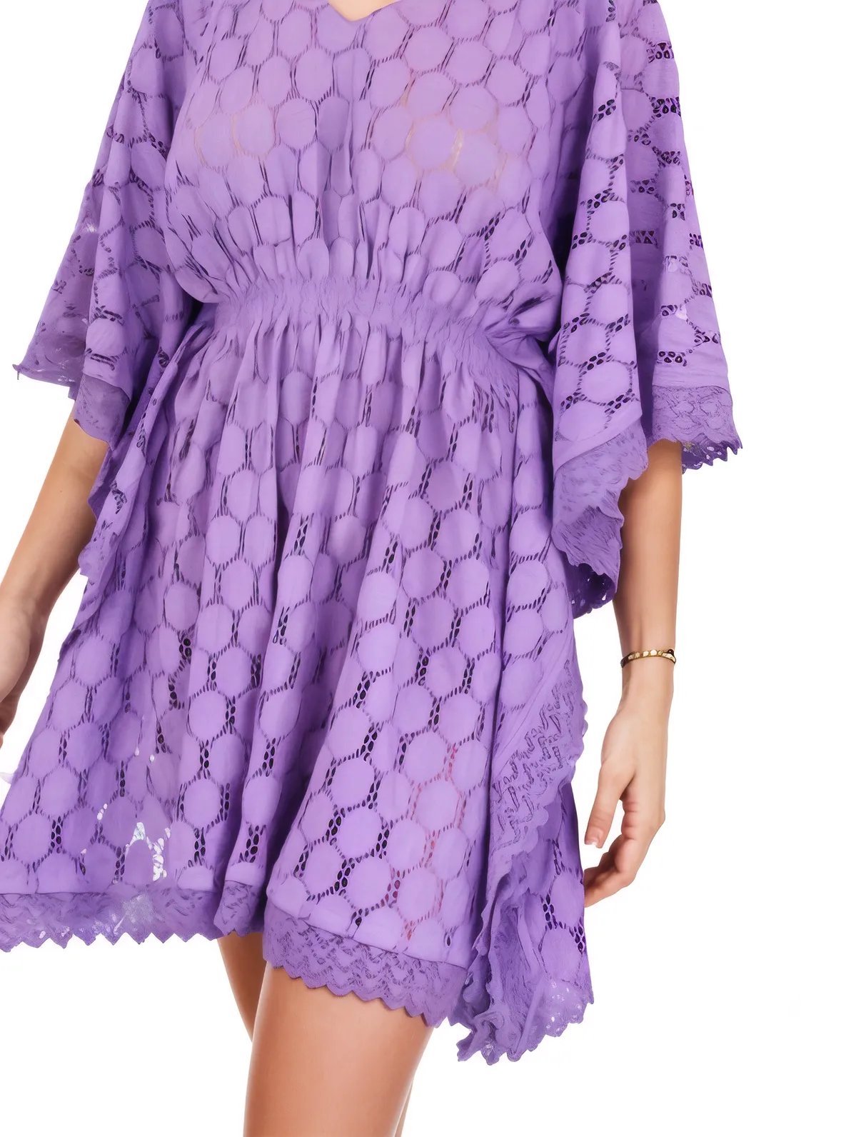 Lace V - Neck Dress with Scalloped Edges Purple - Tenku Designs