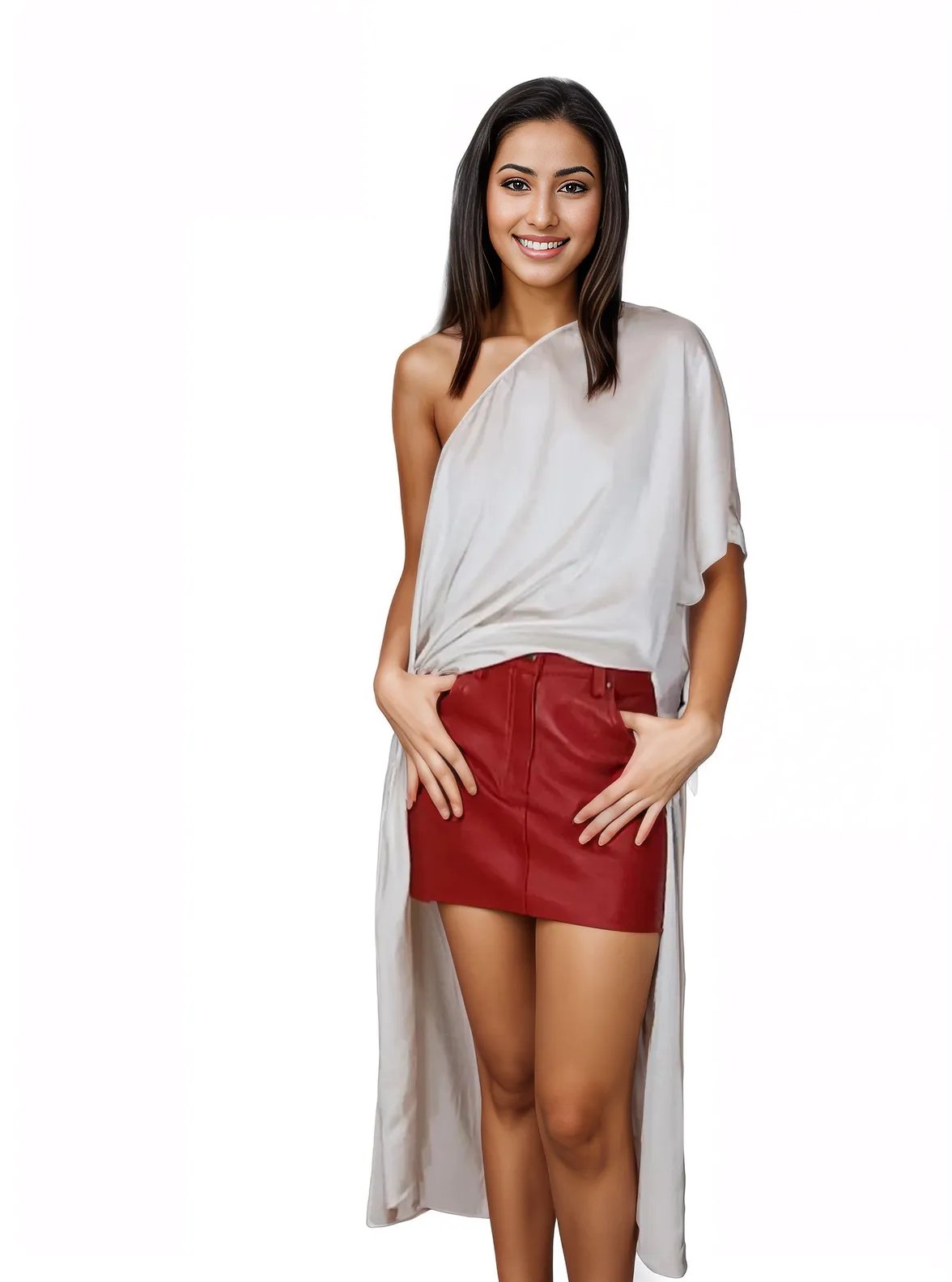 Lambskin Leather Mini Skirt Red * - Tenku Designs