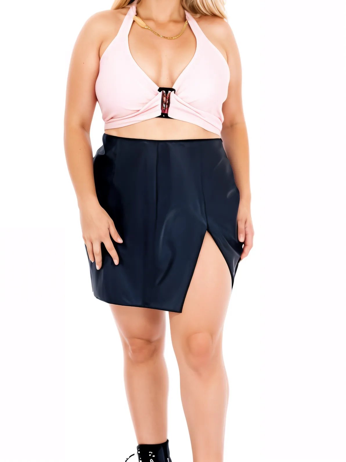 Lambskin Leather Mini Skirt w/Slit Black XXL * - Tenku Designs