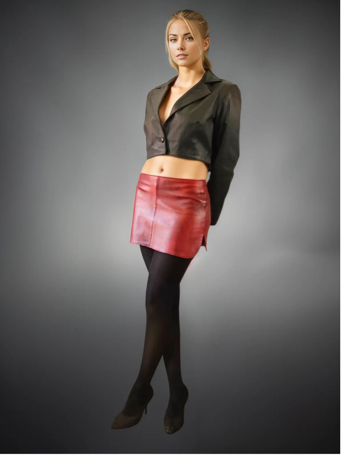 Leather Round Mini Skirt Cherry - Tenku Designs