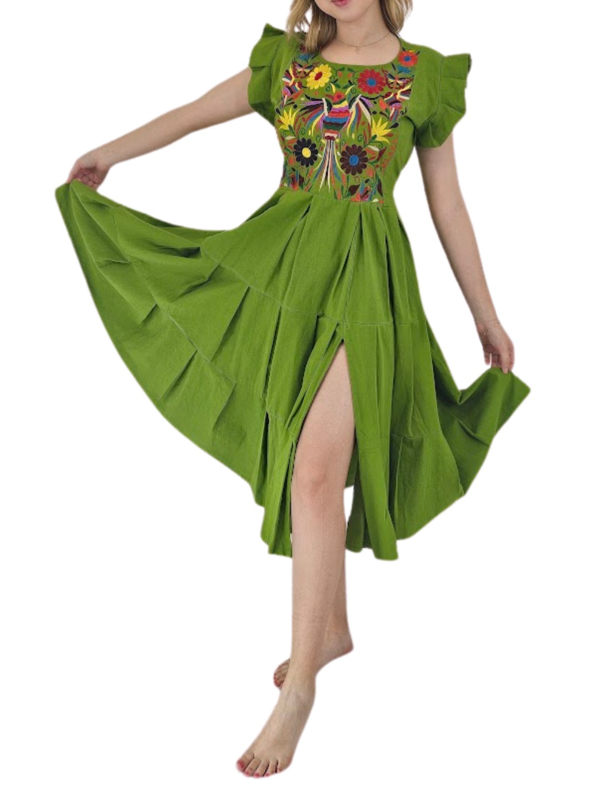 Mexican Folkloric Dress Lime Green - Tenku Designs