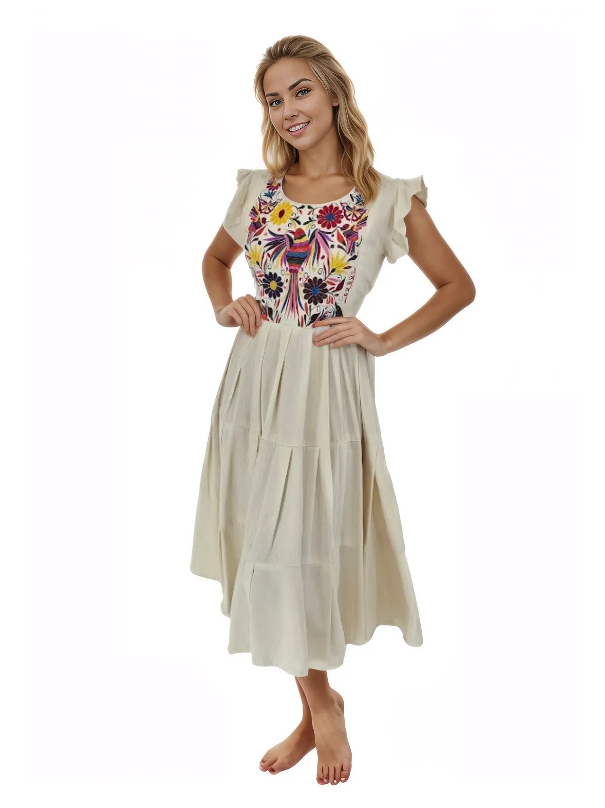 Mexican Folkloric Dress Natural - Tenku Designs