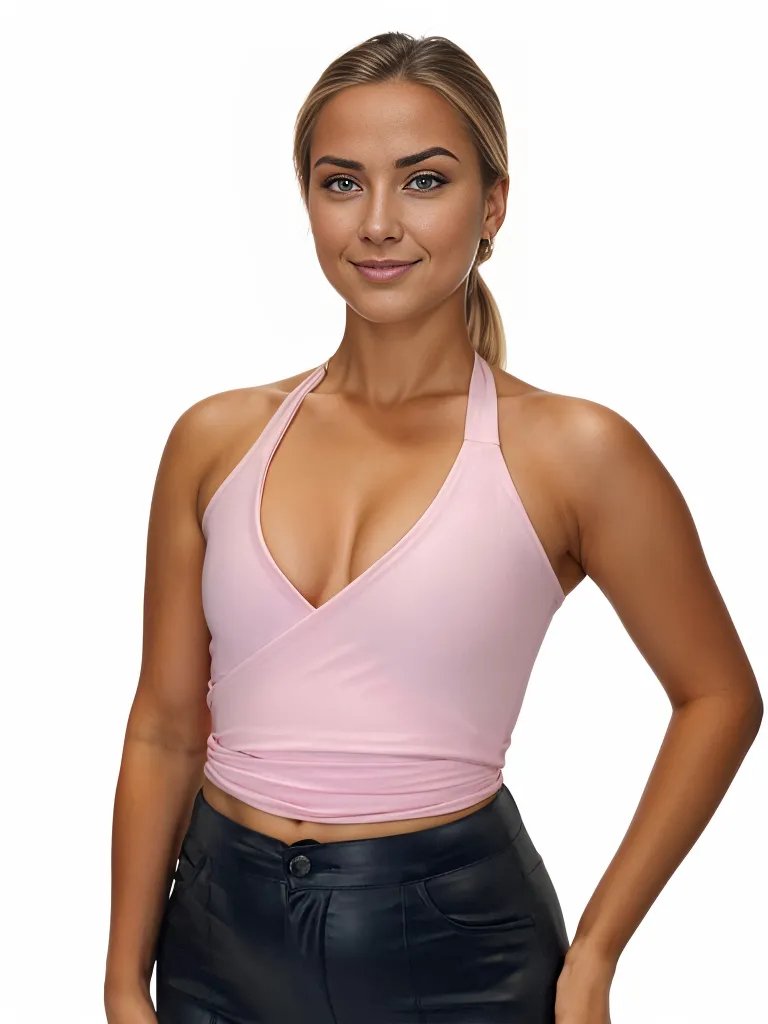 Multi - Way Halter Cross Neck Wrap Top with 2 Interchangeable Buckles – Adjustable, Chlorine - Resistant, Versatile Crop Top Light Pink - Tenku Designs