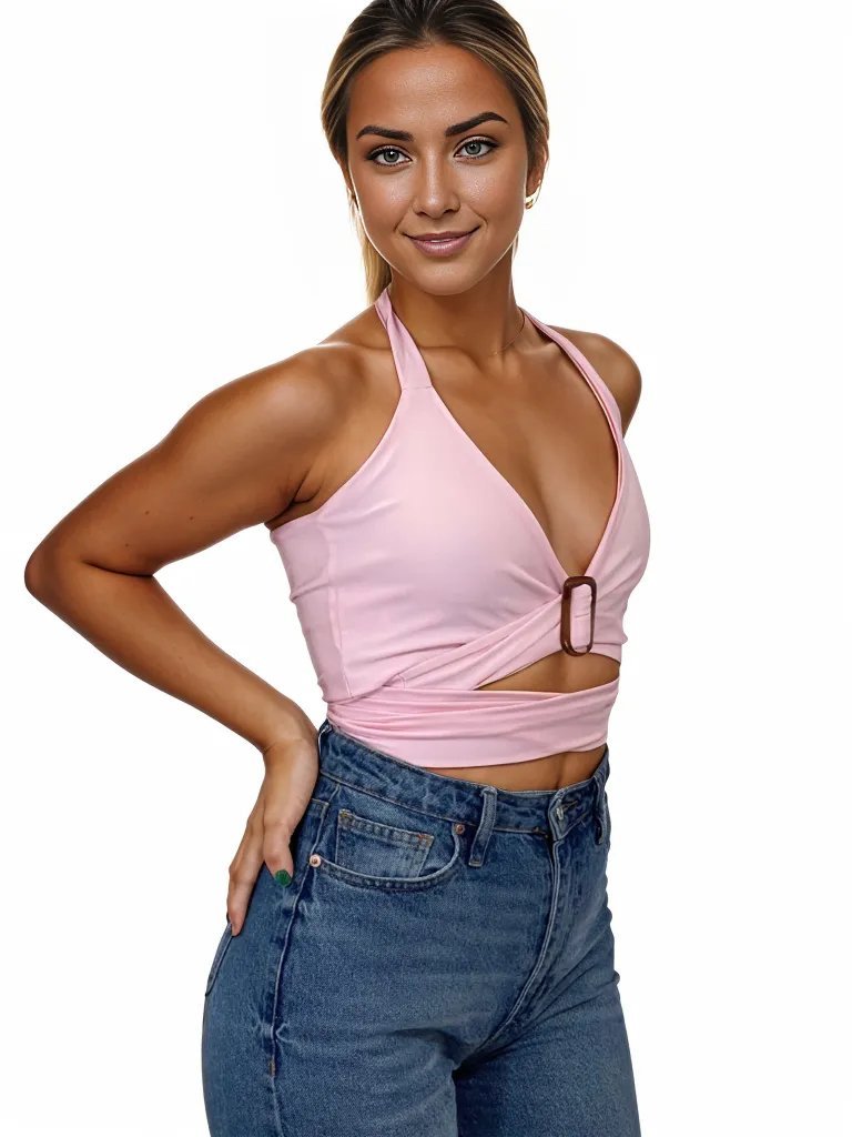 Multi - Way Halter Cross Neck Wrap Top with 2 Interchangeable Buckles – Adjustable, Chlorine - Resistant, Versatile Crop Top Light Pink - Tenku Designs