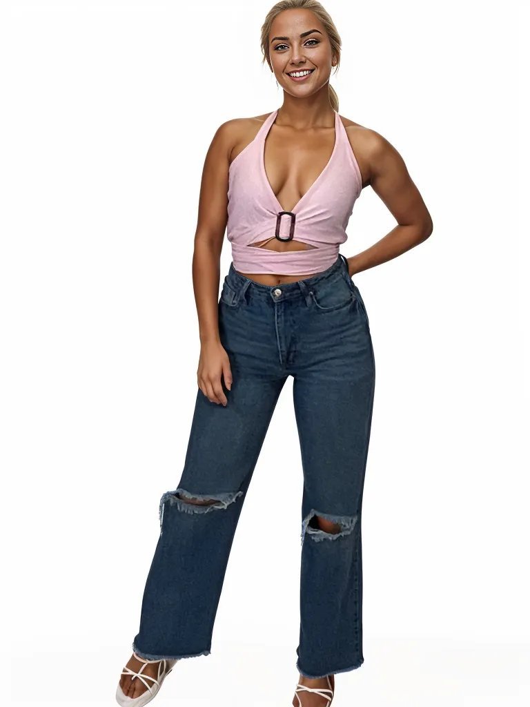 Multi - Way Halter Cross Neck Wrap Top with 2 Interchangeable Buckles – Adjustable, Chlorine - Resistant, Versatile Crop Top Light Pink - Tenku Designs