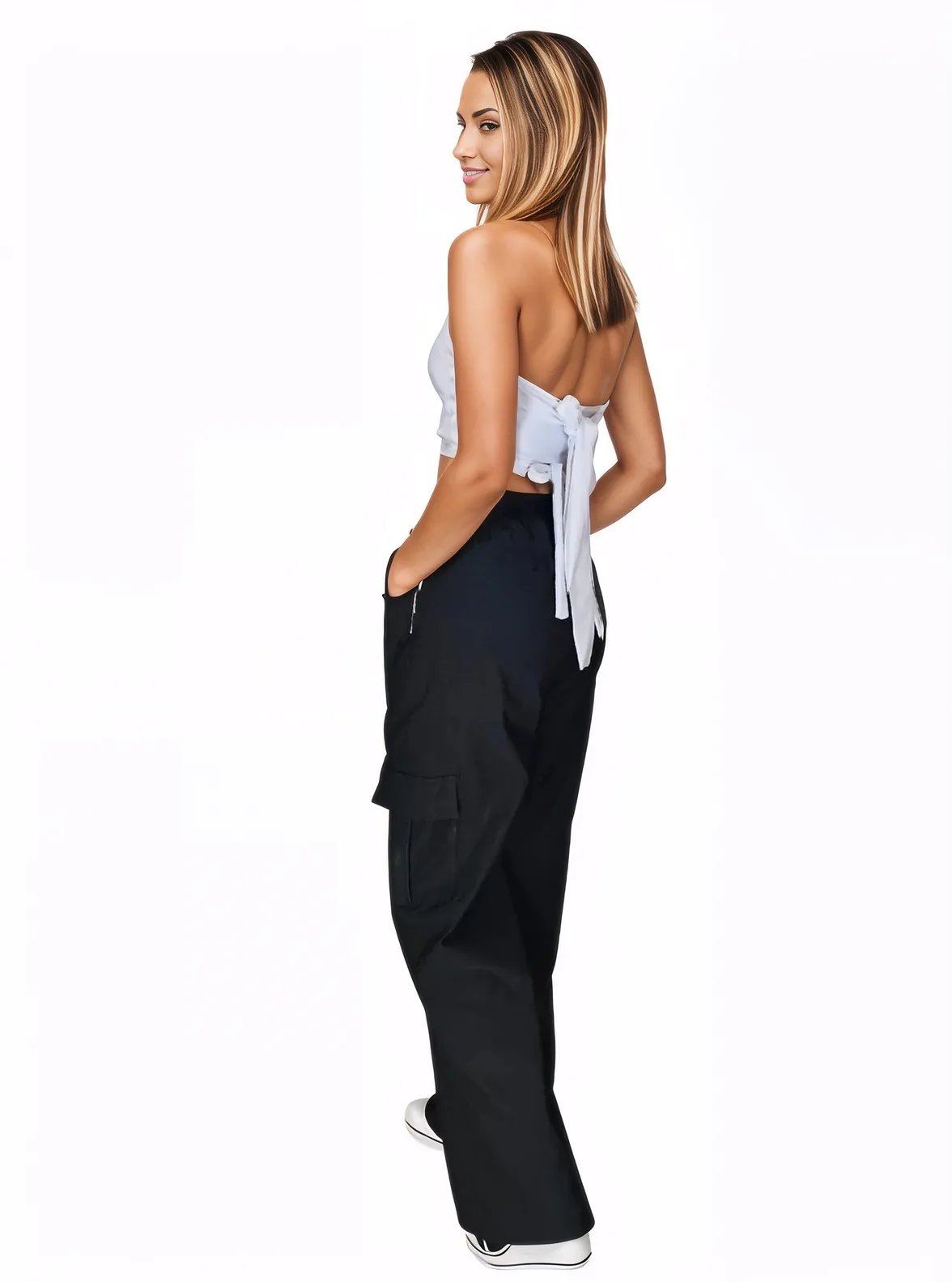 Multi - Way Halter Cross Neck Wrap Top with 2 Interchangeable Buckles – Adjustable, Chlorine - Resistant, Versatile Crop Top White - Tenku Designs