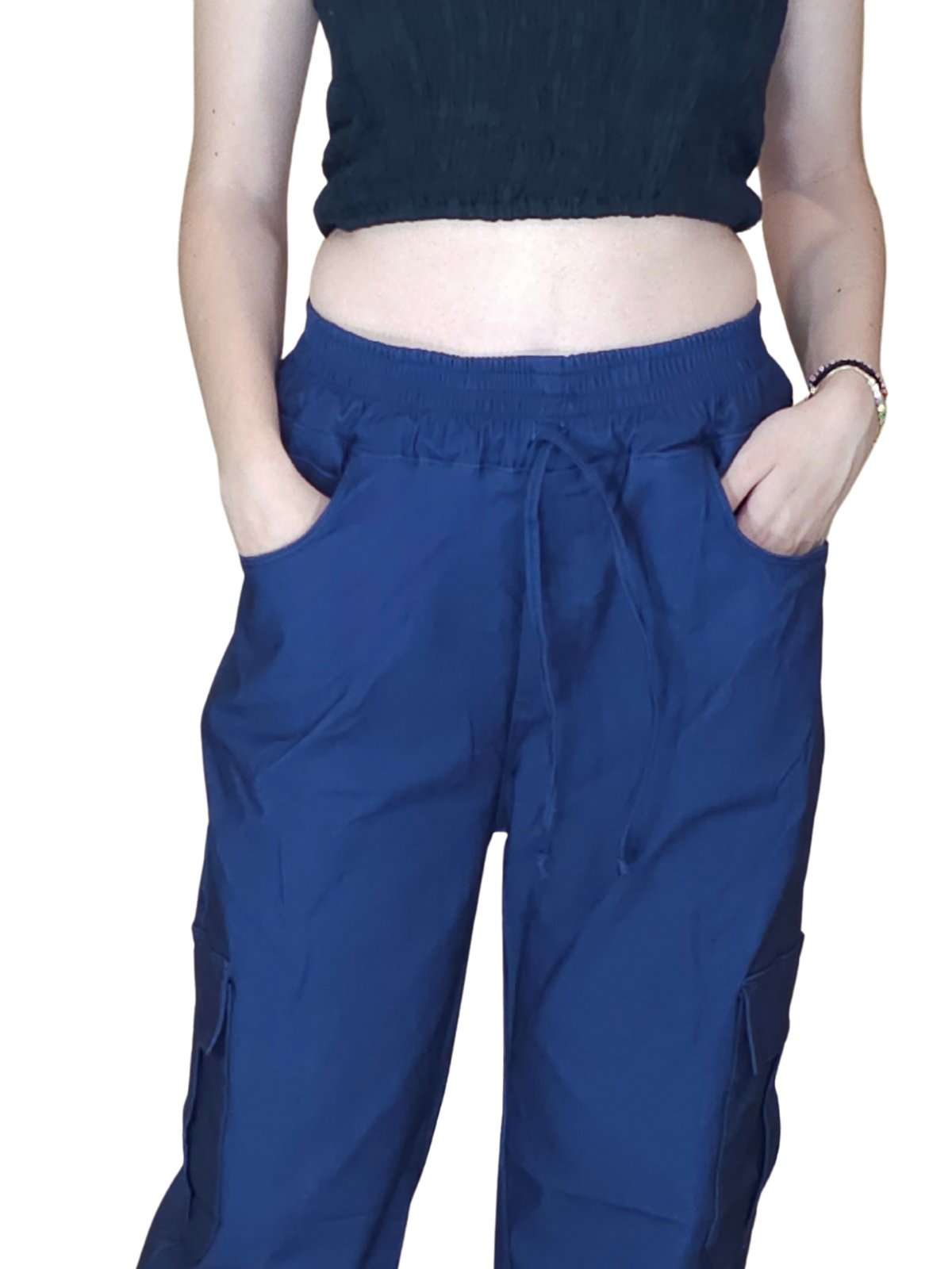 Navy Blue Oversized Cargo Pants – Stretchable & Trendy - Tenku Designs