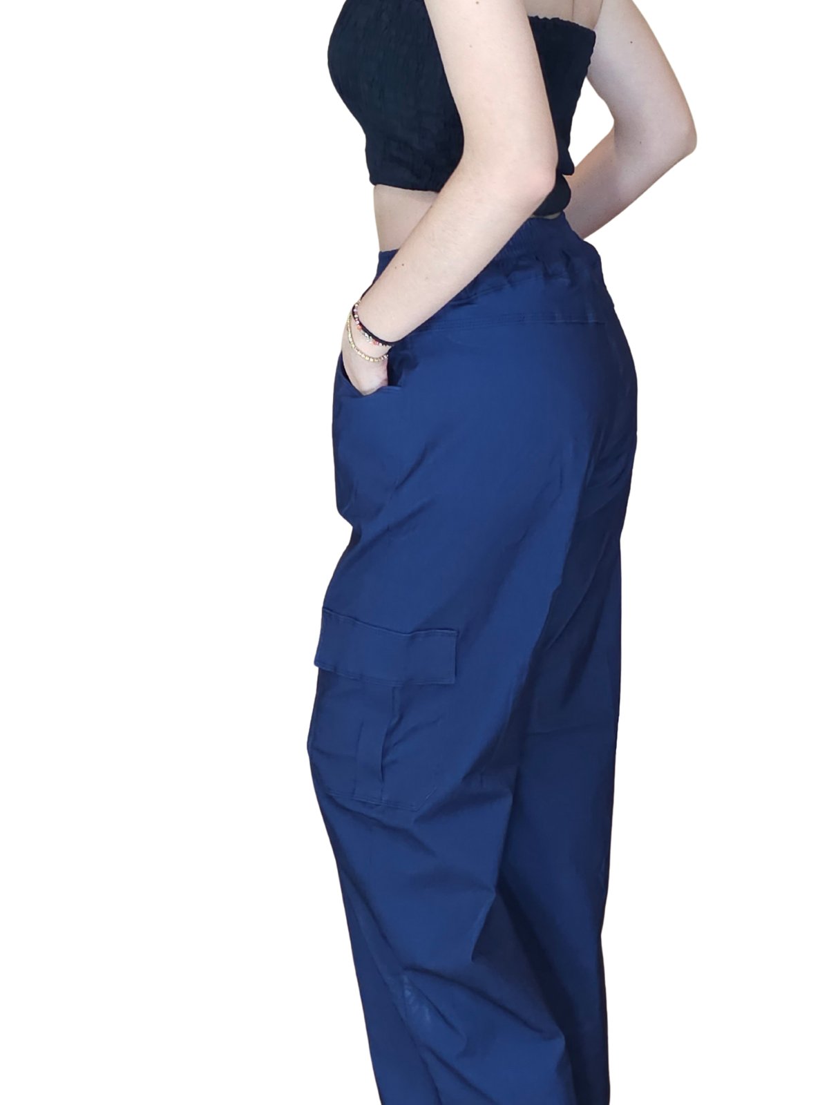 Navy Blue Oversized Cargo Pants – Stretchable & Trendy - Tenku Designs