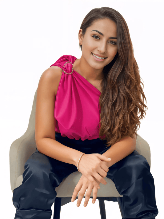 One Shoulder Puff Crop Top Hot Pink - Tenku Designs