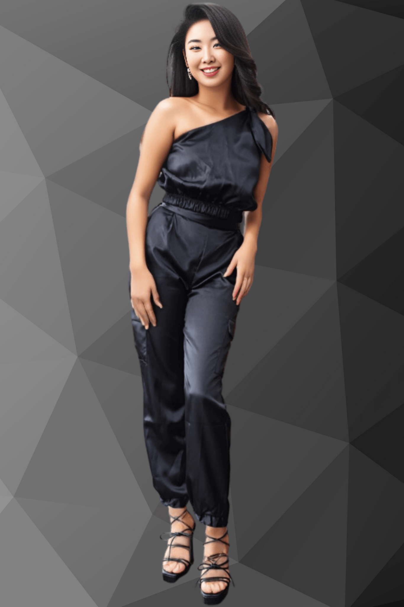 One Shoulder Satin Puff Crop Top Black - Tenku Designs