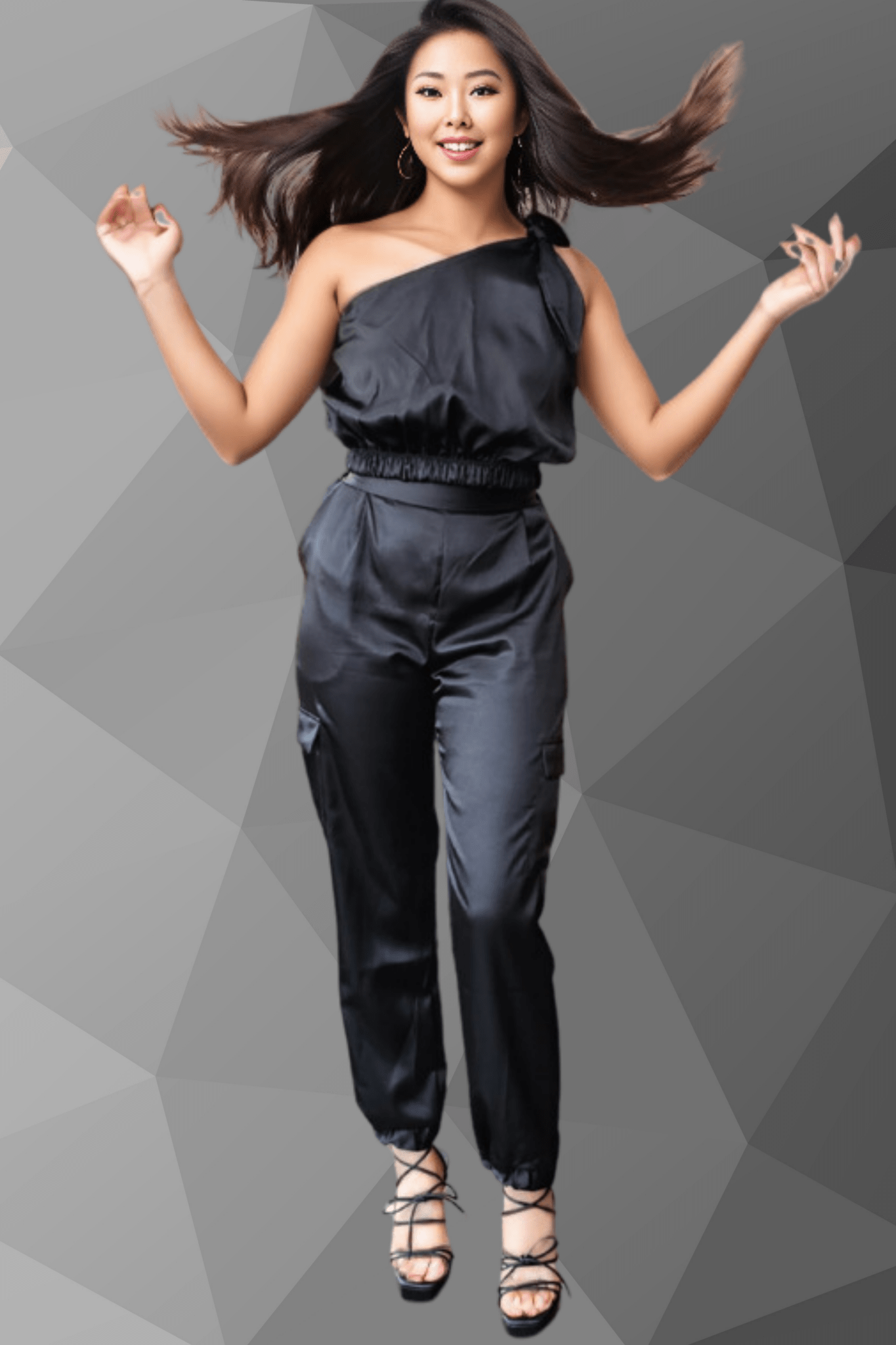 One Shoulder Satin Puff Crop Top Black - Tenku Designs