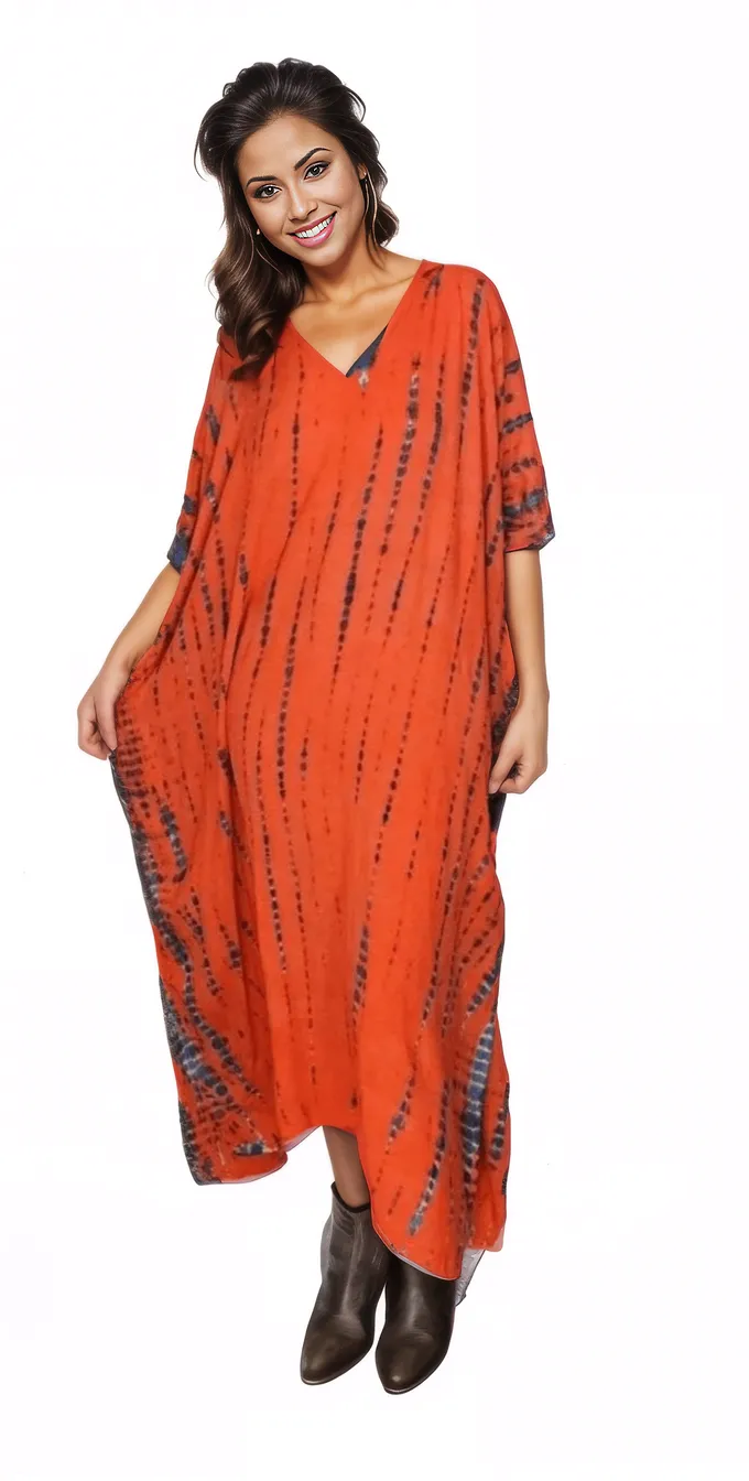 Orange/Purple Hand - Dyed Tie - Dye Maxi Kaftan Dress – Boho Chic, Flowy and Comfortable - Tenku Designs