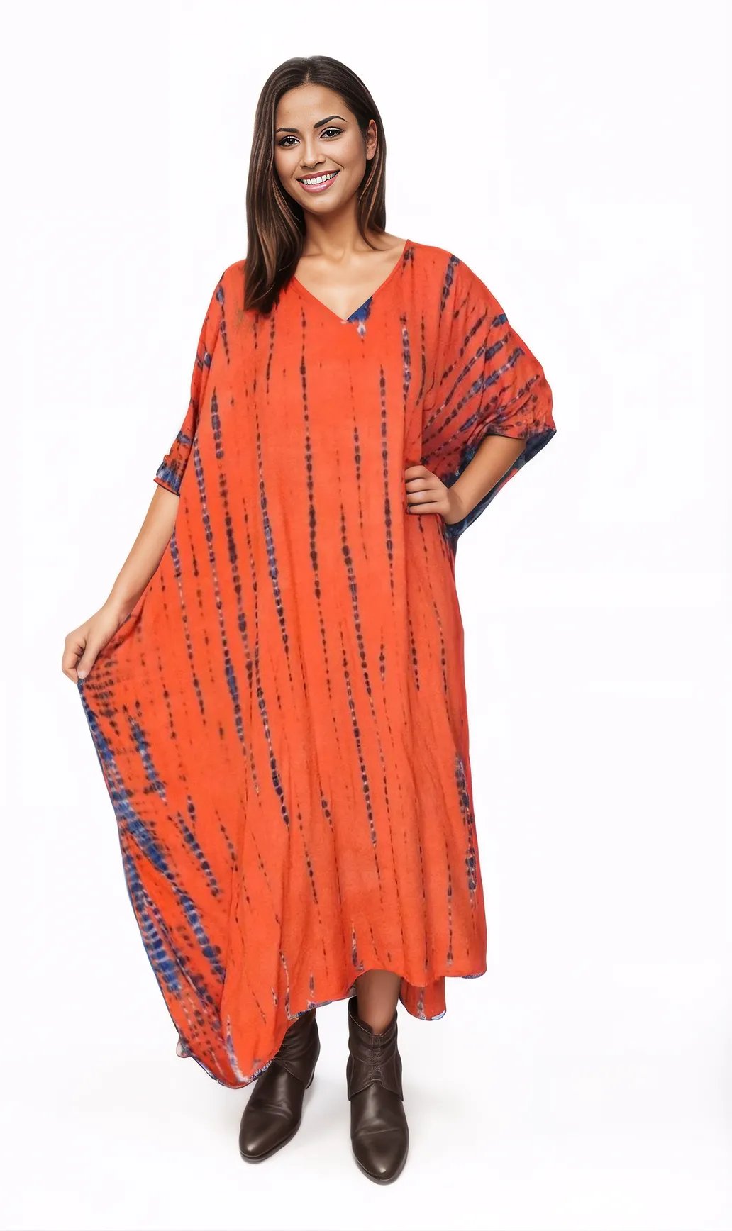 Orange/Purple Hand - Dyed Tie - Dye Maxi Kaftan Dress – Boho Chic, Flowy and Comfortable - Tenku Designs