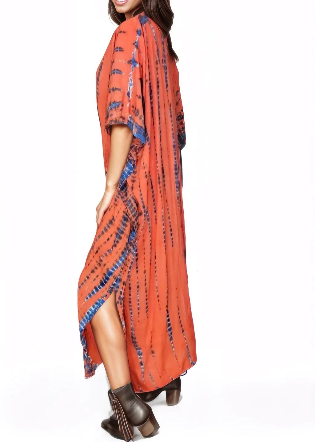 Orange/Purple Hand - Dyed Tie - Dye Maxi Kaftan Dress – Boho Chic, Flowy and Comfortable - Tenku Designs