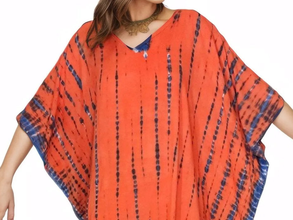 Orange/Purple Hand-Dyed Tie-Dye Maxi Kaftan Dress – Boho Chic, Flowy and Comfortable