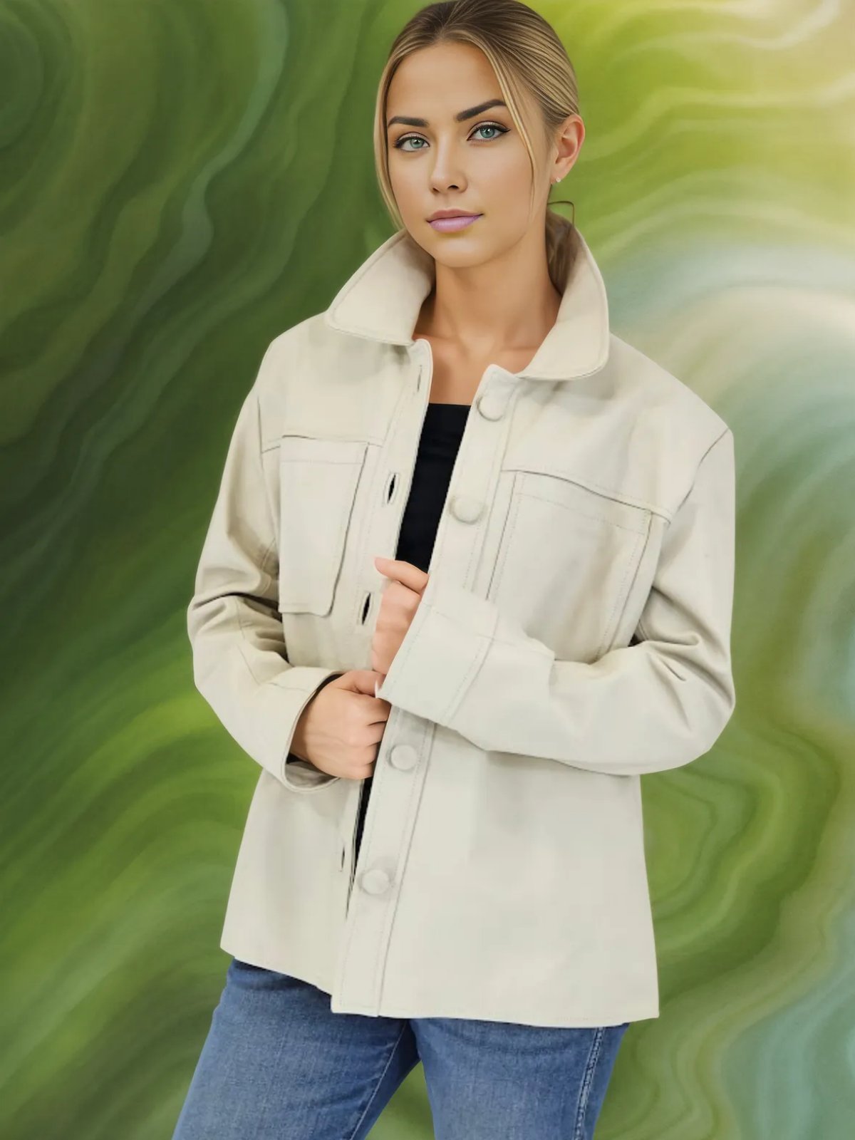 Oversized Leather Shirt Bone - Tenku Designs