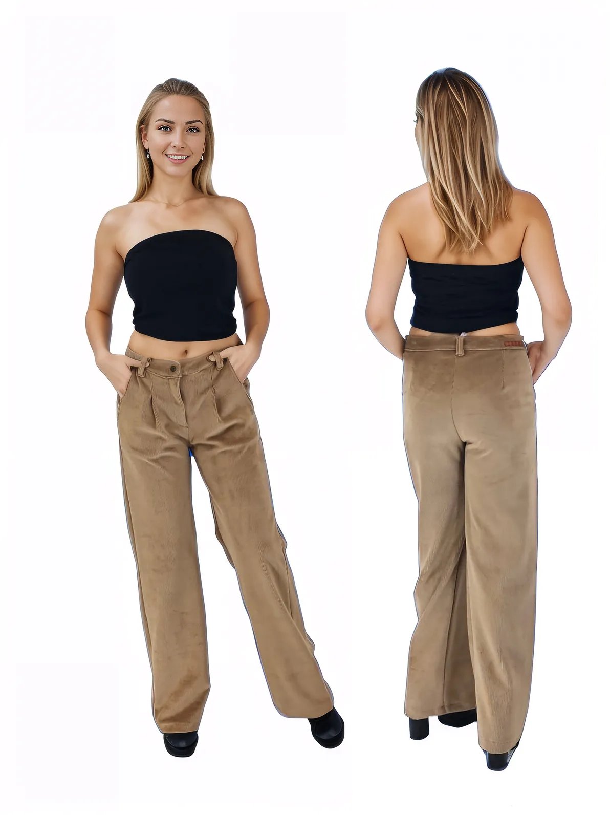 Oversized Pleated Corduroy Pants Khaki - Tenku Designs