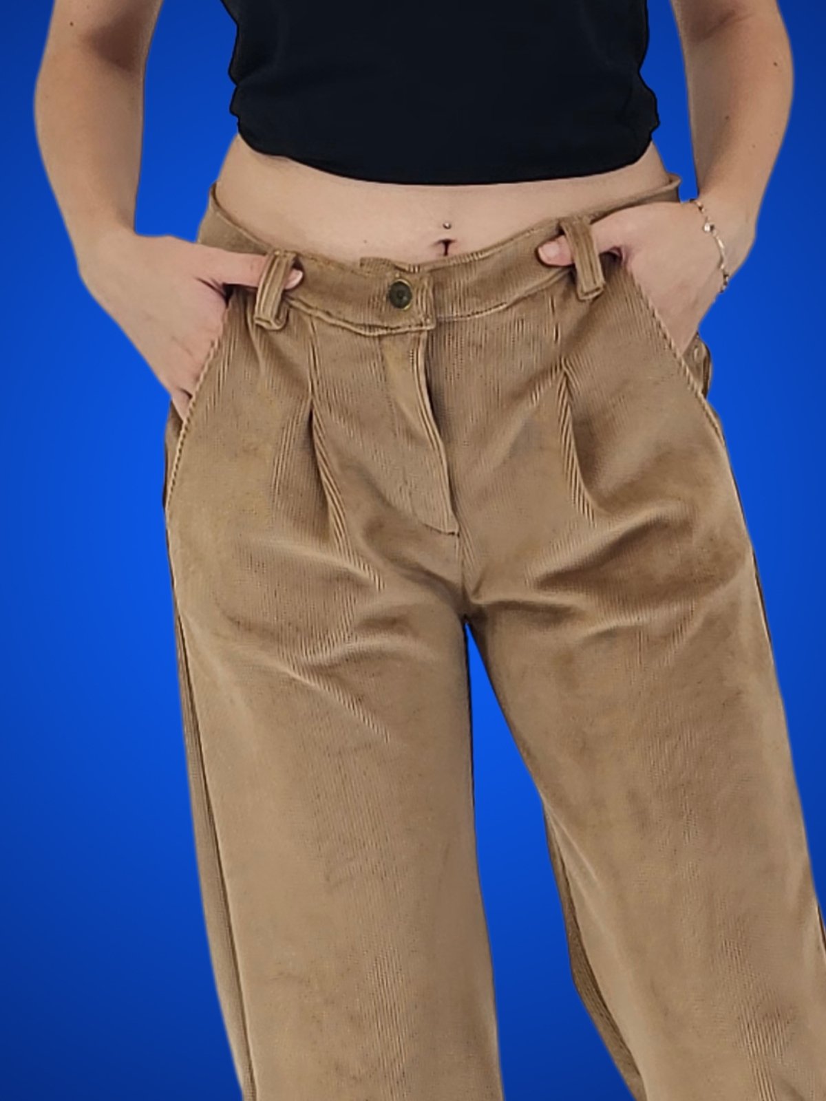 Oversized Pleated Corduroy Pants Khaki - Tenku Designs