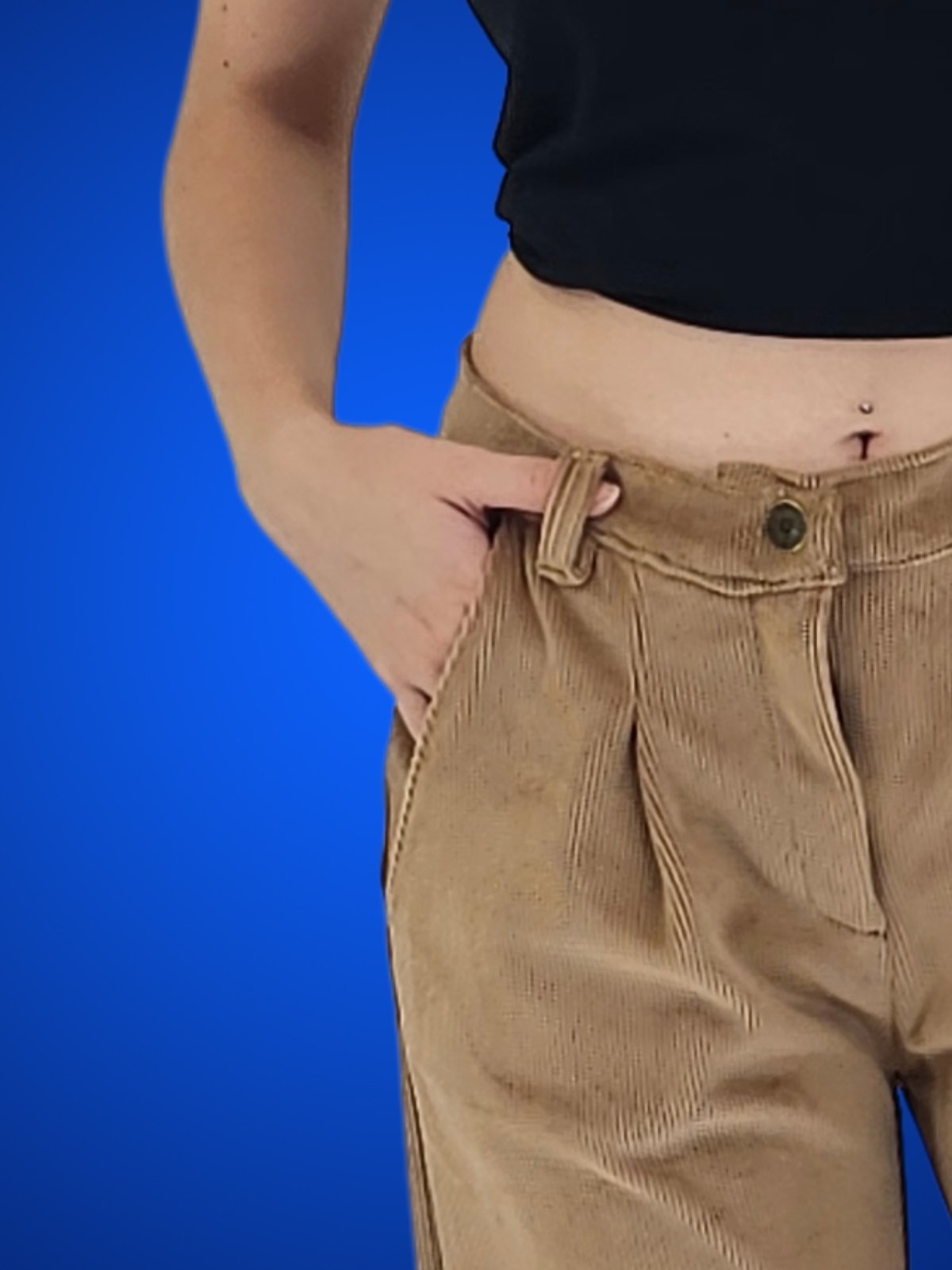 Oversized Pleated Corduroy Pants Khaki - Tenku Designs