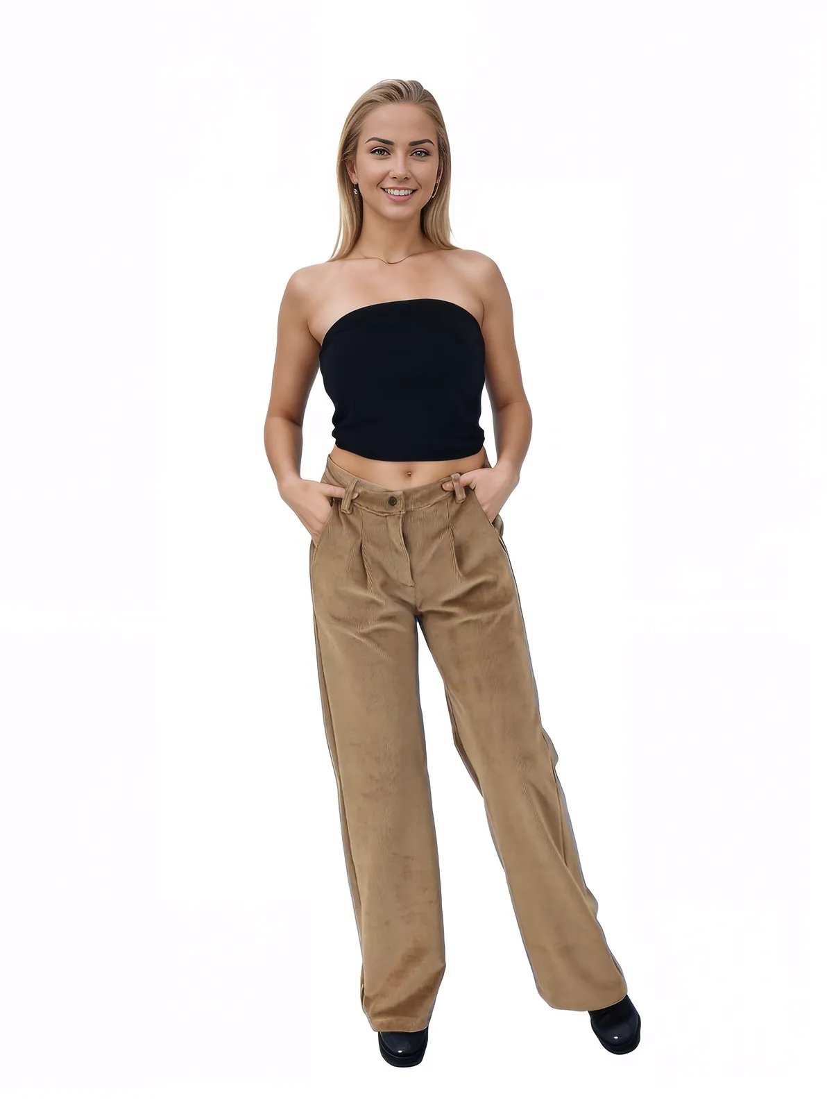 Oversized Pleated Corduroy Pants Khaki - Tenku Designs