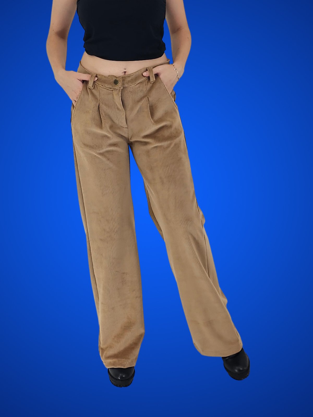 Oversized Pleated Corduroy Pants Khaki - Tenku Designs