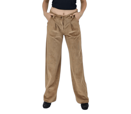 Oversized Pleated Corduroy Pants Khaki - Tenku Designs