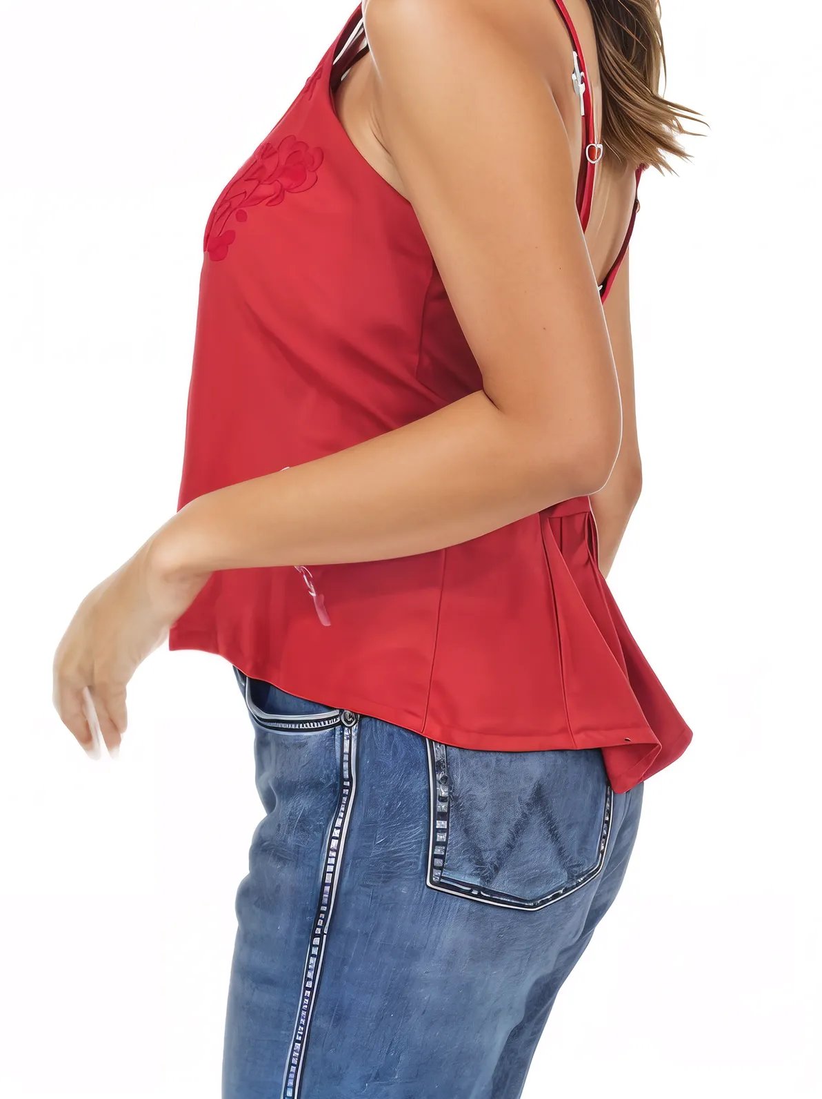 Red Boho Hand - Dyed Lace Crop Top – Stretch Fit | Tenku Designs - Tenku Designs