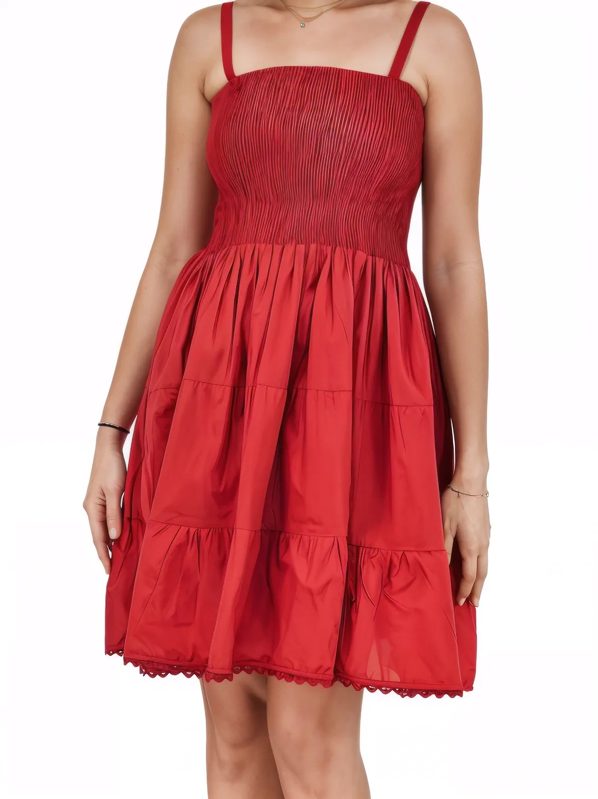 Red Cotton Spaghetti Strap Dress – Smocked Fit | Tenku Designs - Tenku Designs