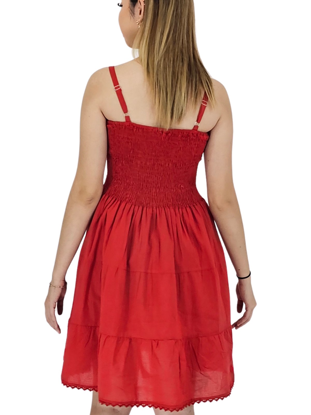 Red Cotton Spaghetti Strap Dress – Smocked Fit | Tenku Designs - Tenku Designs