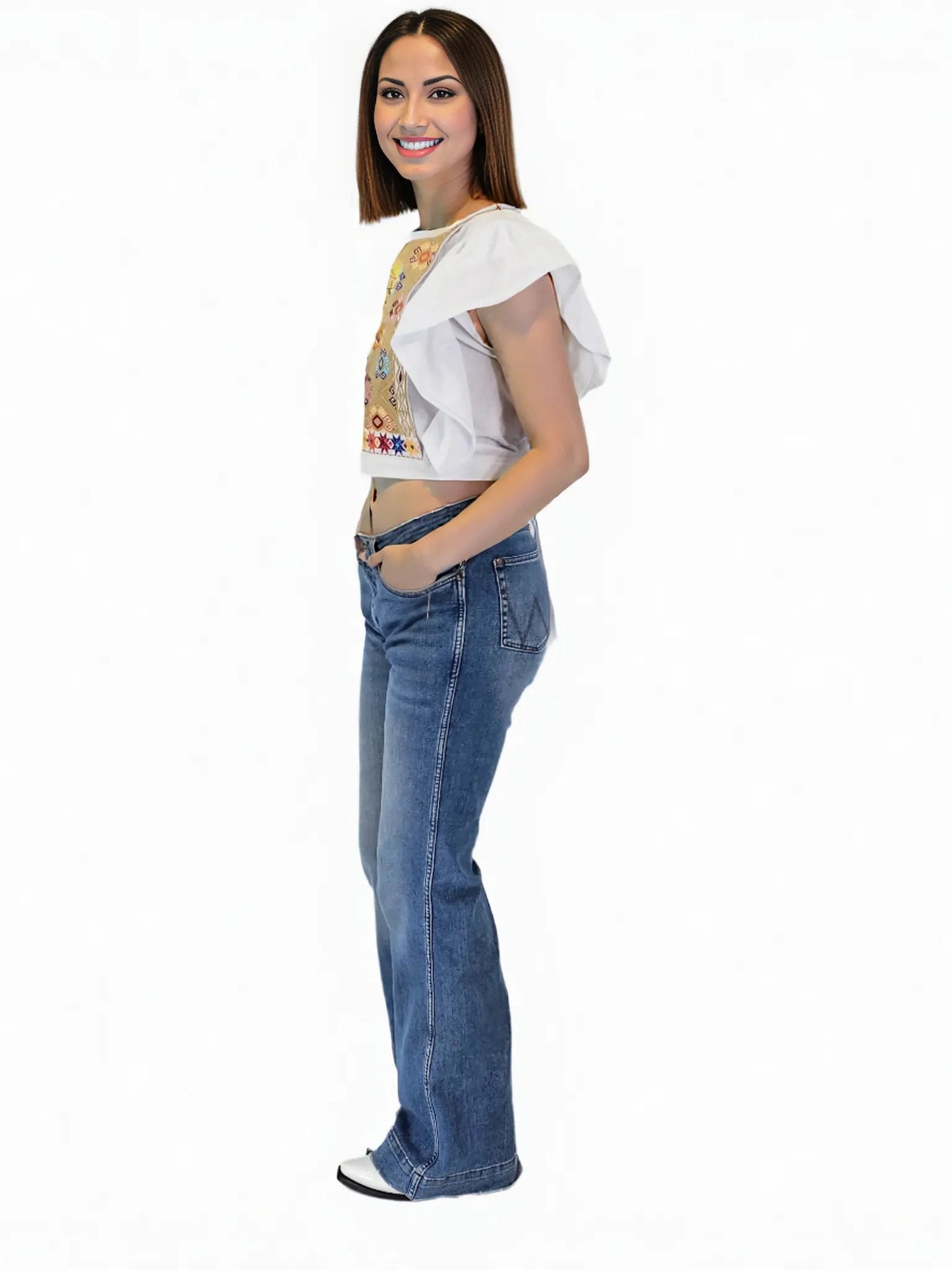 Red Ruffled Sleeve with Mexican Embroidered Chest & Adjustable Bow – Elegant & Feminine - Tenku Designs