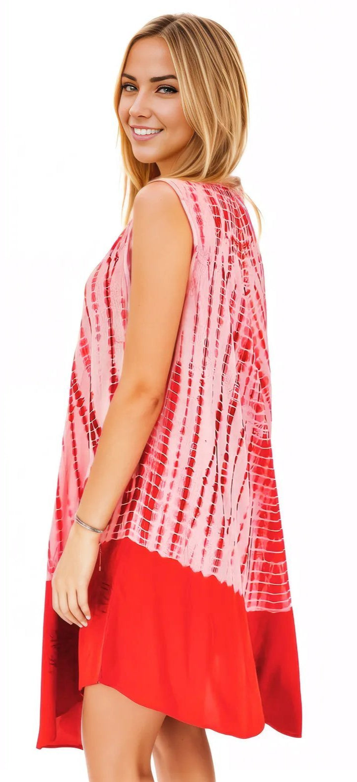Red Tie - Dye Sleeveless Boho Dress – Lightweight & Embroidered | Tenku Designs - Tenku Designs