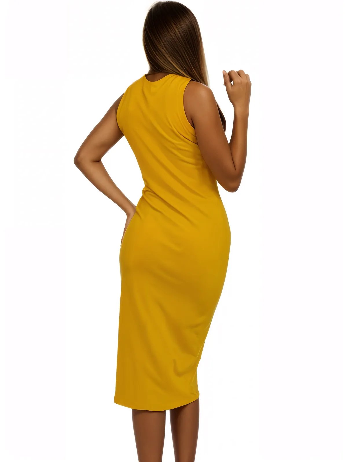 Ribbed Cotton Sleeveless Maxi Dress – Lightweight, Stretchy & Flattering Fit Mustard - Tenku Designs