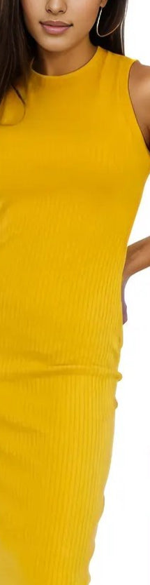 Ribbed Cotton Sleeveless Maxi Dress – Lightweight, Stretchy & Flattering Fit Mustard - Tenku Designs