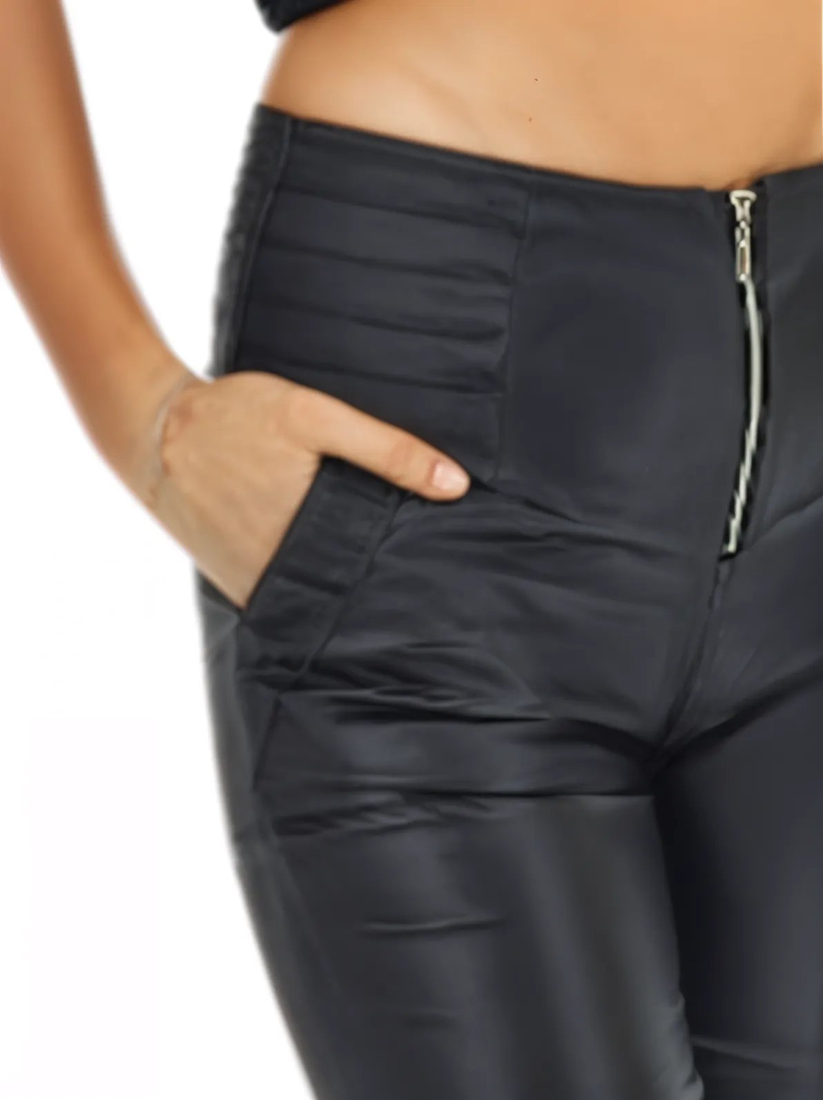 Super High Waisted Leather - Like Pants Black - Tenku Designs