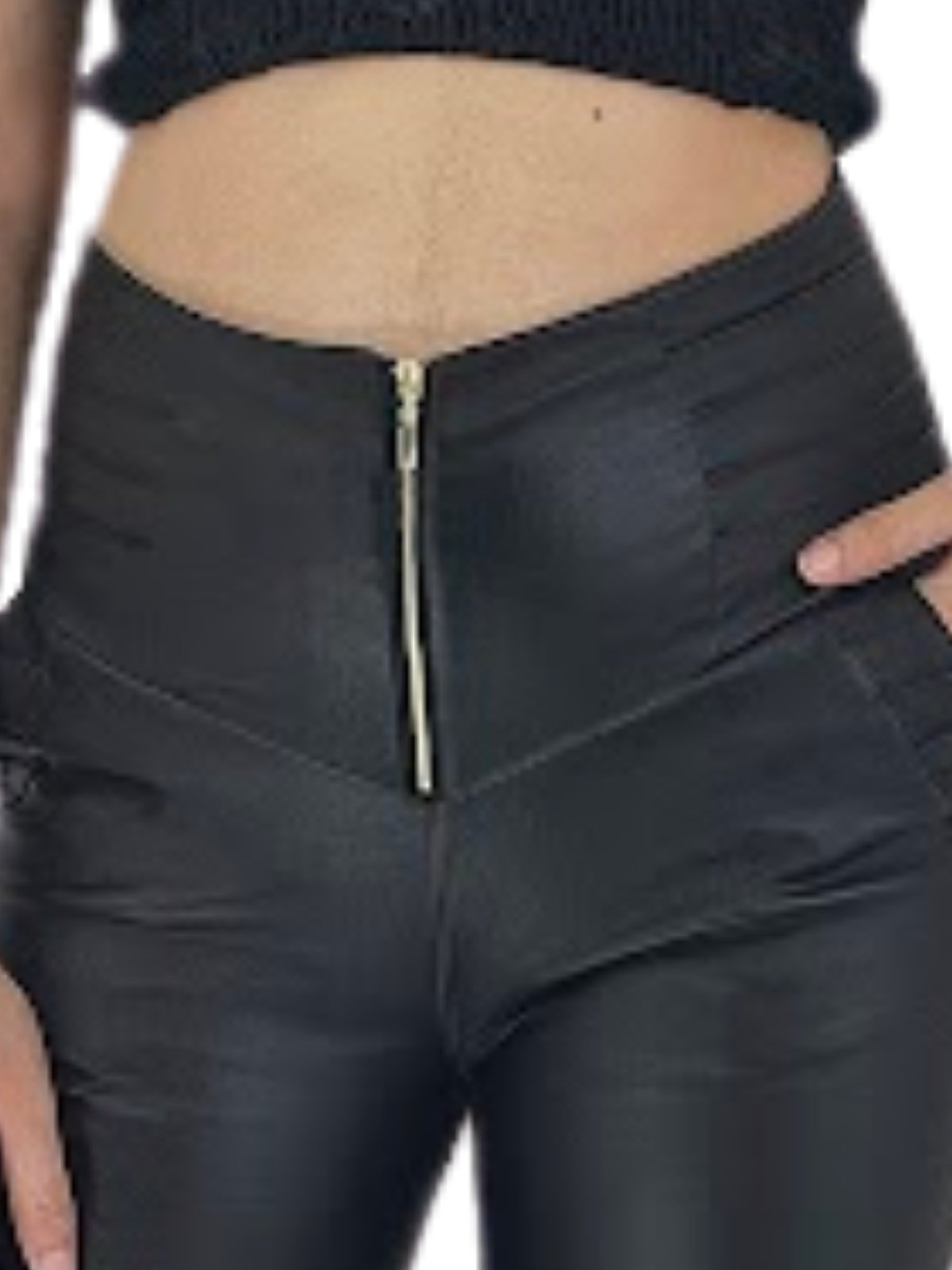 Super High Waisted Leather - Like Pants Black - Tenku Designs