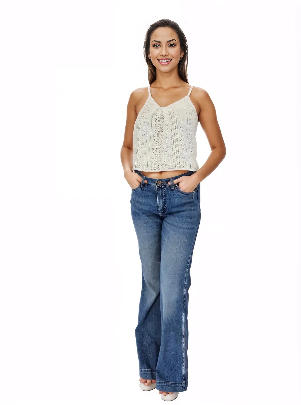 White 100% Cotton Cropped Tank Top – Adjustable Straps | Tenku Designs Style B - Tenku Designs